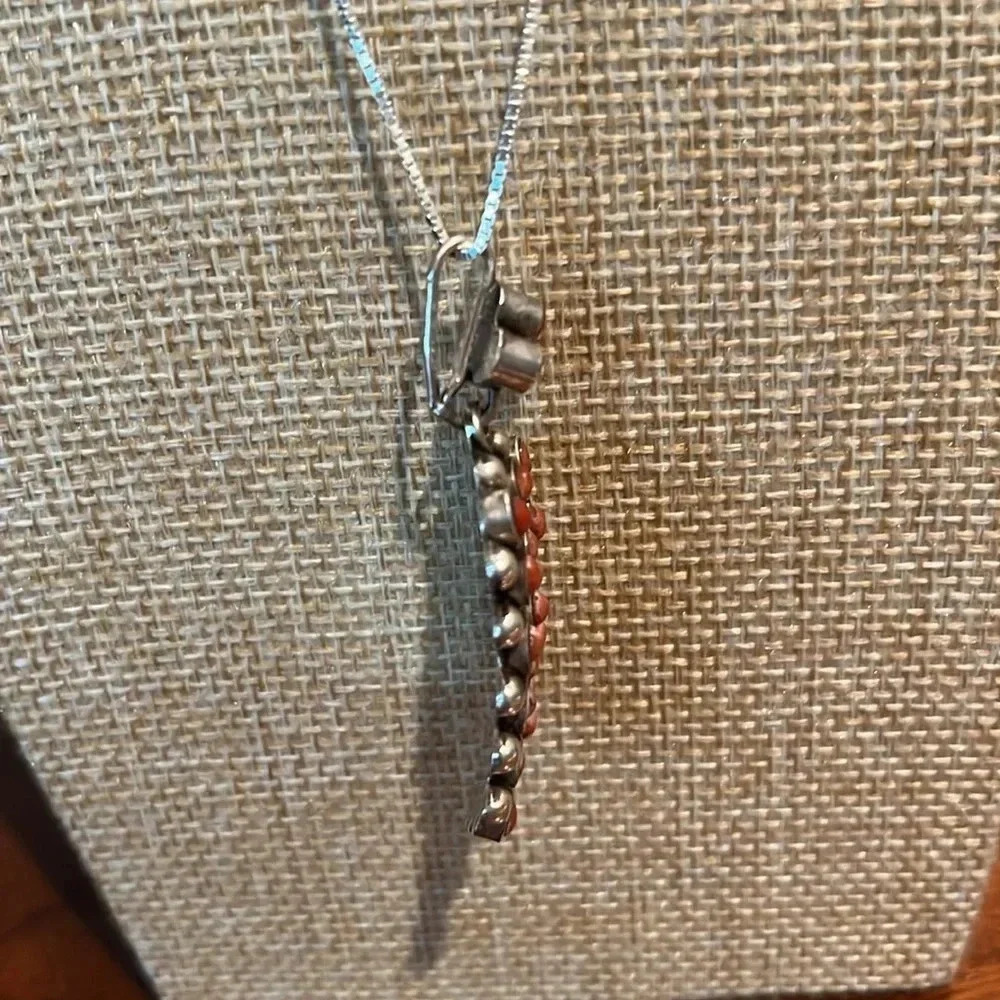 Vintage 925 Silver Beaded Coral Pendant on New 20" Sterling Box Chain - Picture 8 of 8